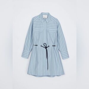 Stripe Poplin Belted Mini Shirt Dress